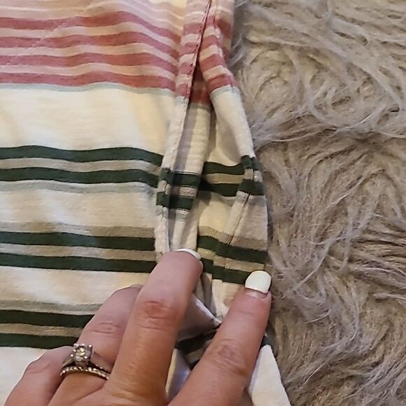 J jill womens Green, red,, tan and white stripped cotton dress with pockets - Picture 2 of 5